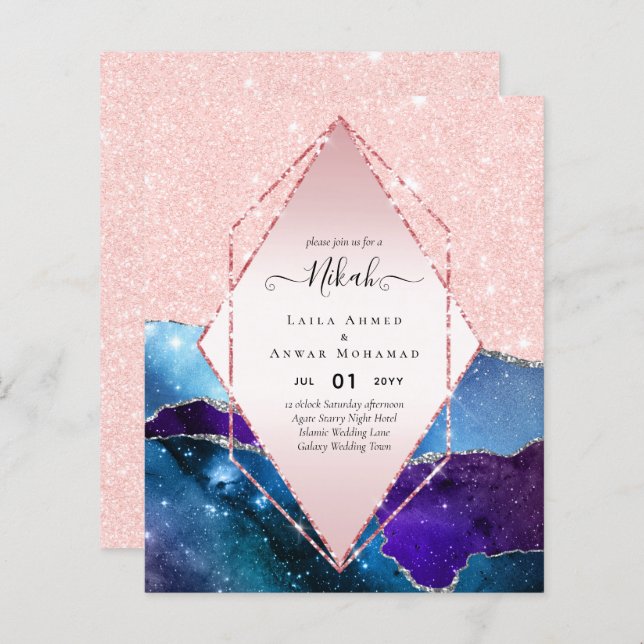 Invitations de mariage islamique Nikah - Glittery  (Devant / Derrière)