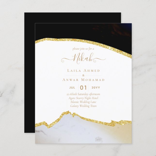 Invitations de mariage islamique Nikah - Glittery  (Devant / Derrière)