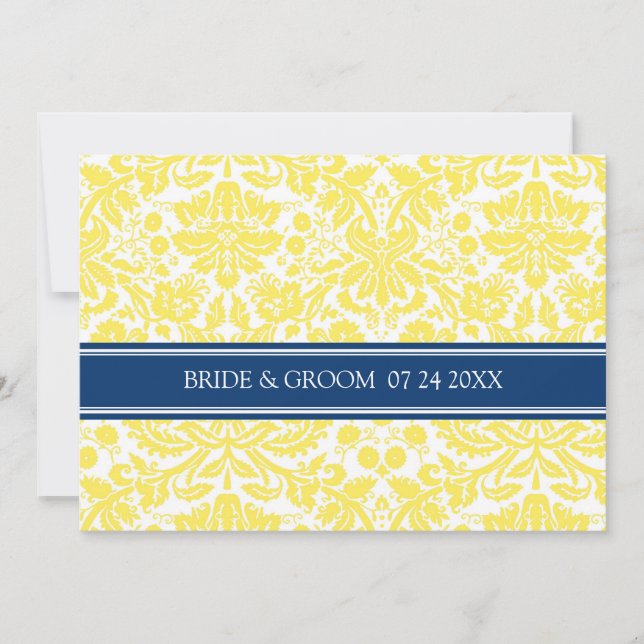 Invitations de mariage Jaune Bleu Damas motif (Devant)