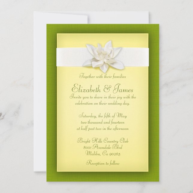 Invitations De Mariage Jaune Et Vert (Devant)