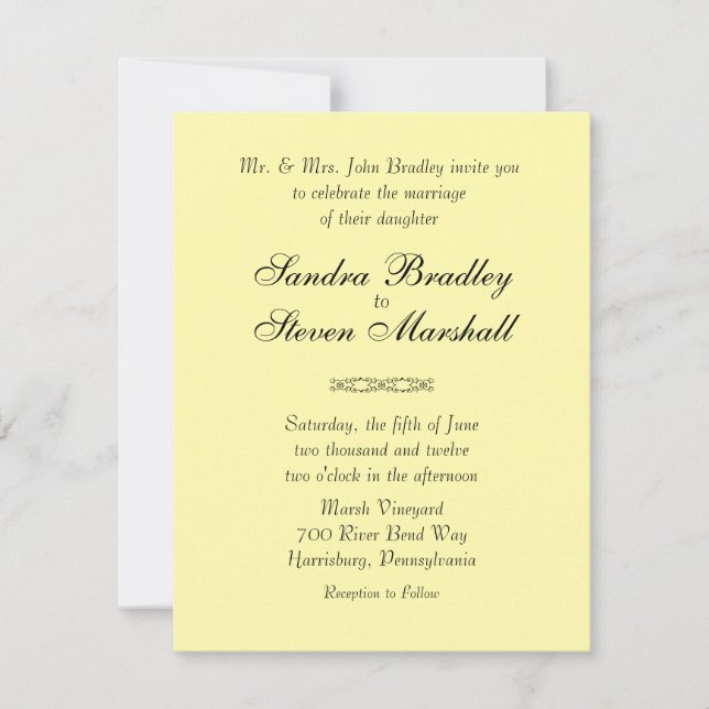 Invitations de mariage jaune solide (Devant)