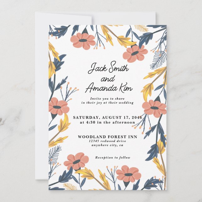 Invitations de mariage joyeux aux fleurs d'été (Devant)