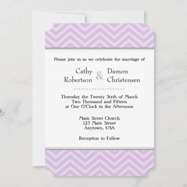Invitations de mariage Lavender Chevron (Devant)