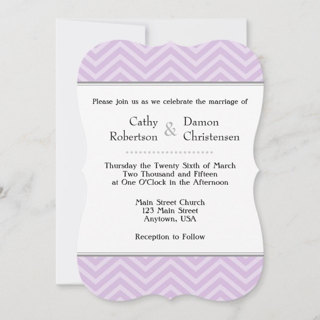 Invitations de mariage Lavender Chevron (Devant)