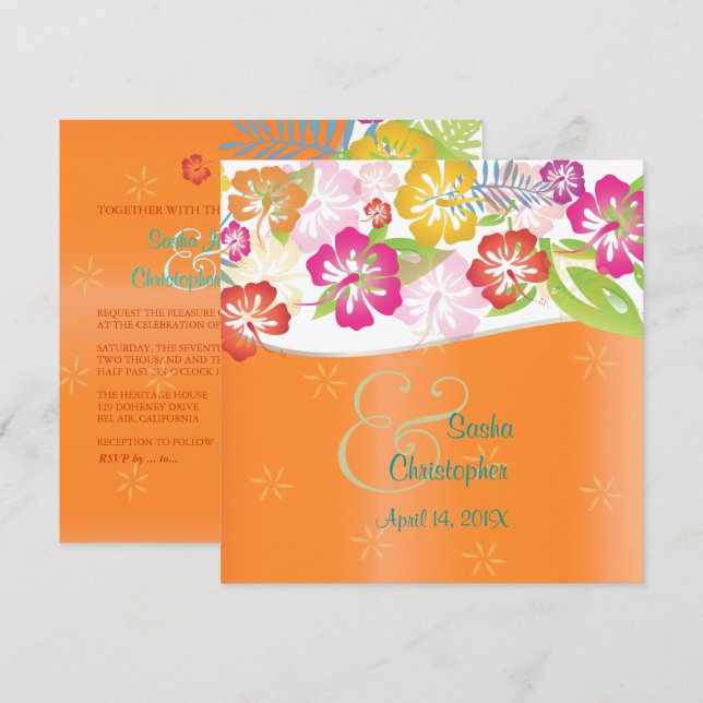 Invitations de mariage Leis/Luau/hibiscus (Devant / Derrière)