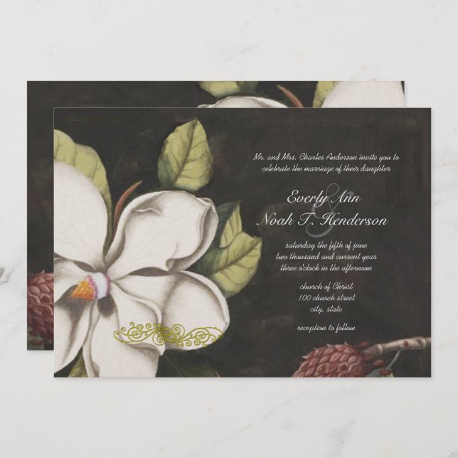 Invitations de mariage Magnolia (Devant / Derrière)