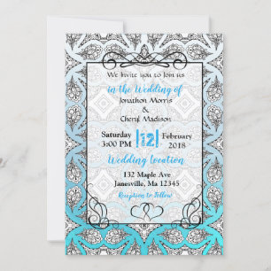 Invitations de mariage Mandala bleu, noir et blanc