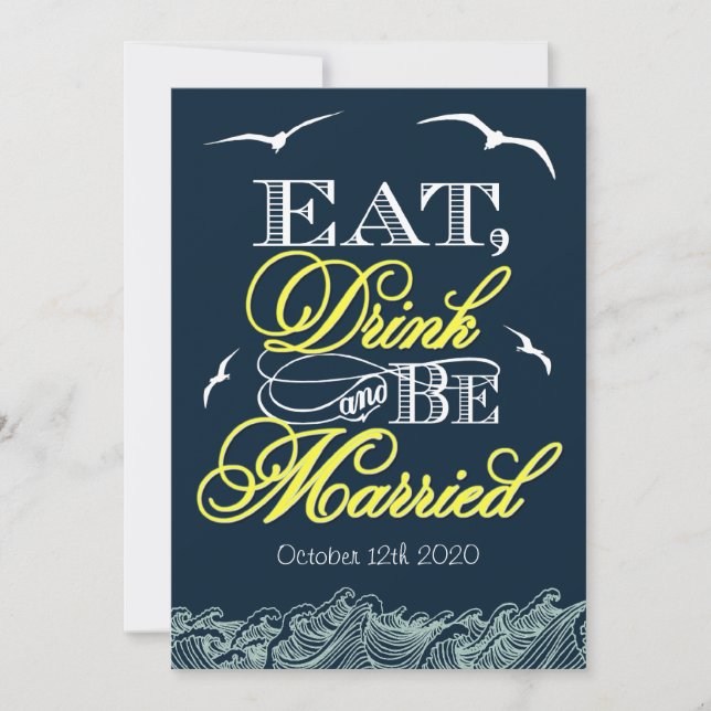 Invitations de mariage marine bleu et jaune (Devant)