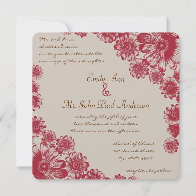 Invitations de mariage marron rouge et beige (Devant)