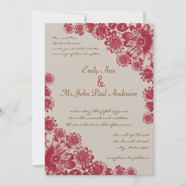 Invitations de mariage marron rouge et beige (Devant)