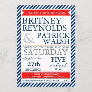 Invitations de mariage masculin bleu blanc rouge d