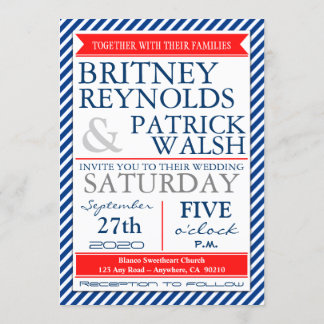 Invitations de mariage masculin bleu blanc rouge d