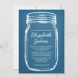 Invitations de mariage Mason Jar Vintage bleu et b