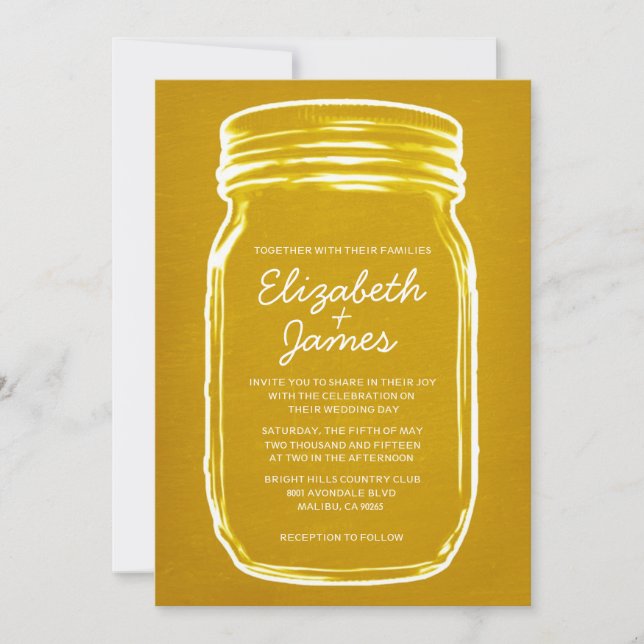 Invitations de mariage Mason Jar Vintage d'or (Devant)