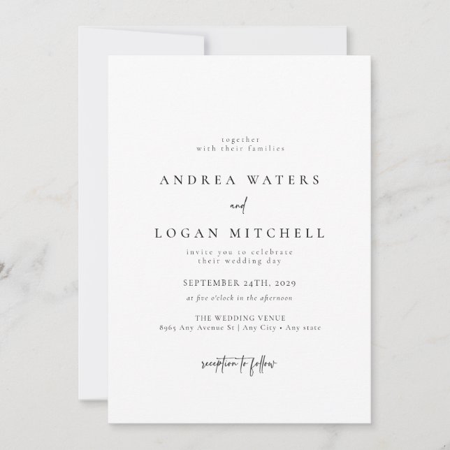 Invitations de mariage minimaliste classique moder (Devant)