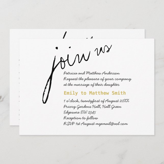 Invitations de mariage minimalistes Script moderne (Devant / Derrière)