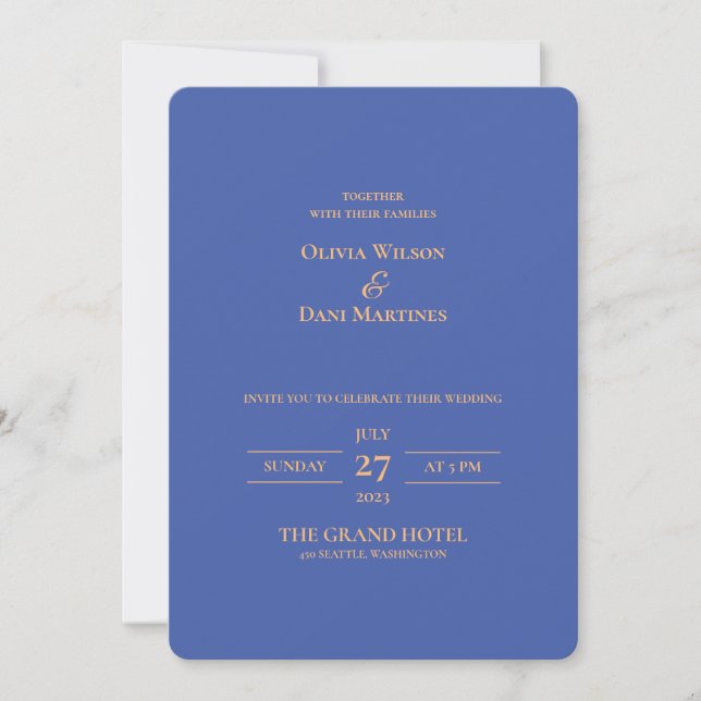 INVITATIONS DE MARIAGE modèle EN LIGNE - bleu moye (Devant)