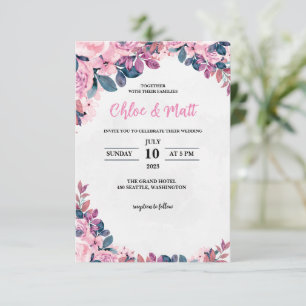 INVITATIONS DE MARIAGE modèle EN LIGNE FLEURS ÉLÉG