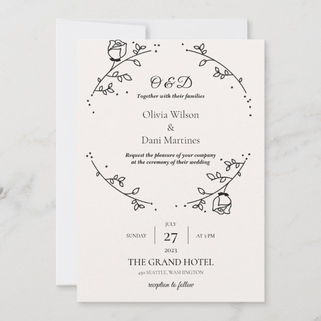 INVITATIONS DE MARIAGE modèle rosaire en ligne (Devant)