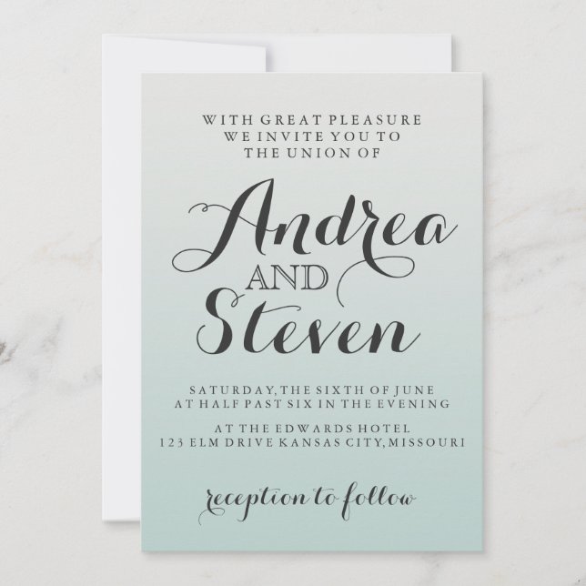 Invitations de mariage moderne Blush Light Aqua (Devant)