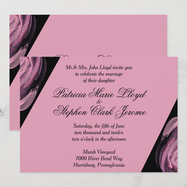 Invitations de mariage moderne noir et rose (Devant / Derrière)