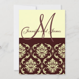 Invitations de mariage Monogramme Brown Damas d'iv