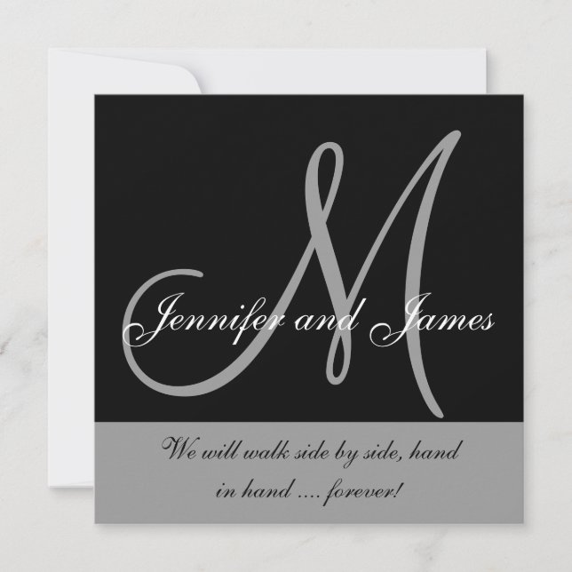 Invitations de mariage Monogramme dire noir blanc (Devant)