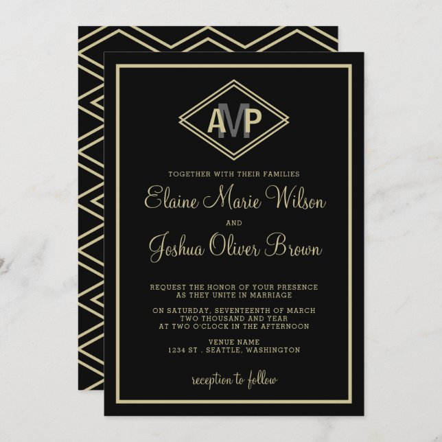 invitations de mariage monogramme géométrique mode (Devant / Derrière)