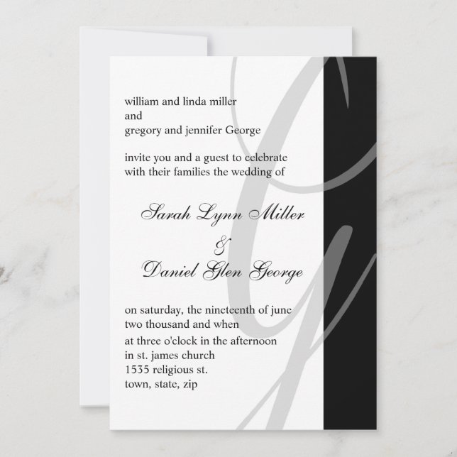 Invitations de mariage Monogramme noir et blanc G (Devant)