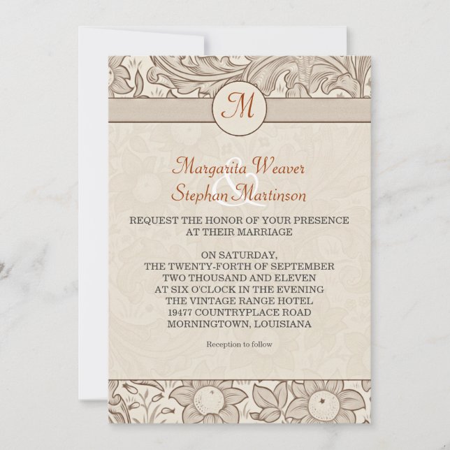Invitations de mariage monogramme vintage (Devant)