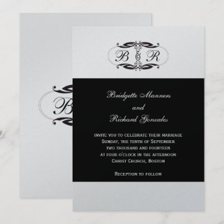 Invitations de mariage monogrammes Art Déco Argent