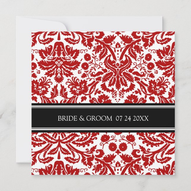 Invitations de mariage Motif de Damas rouge noir (Devant)