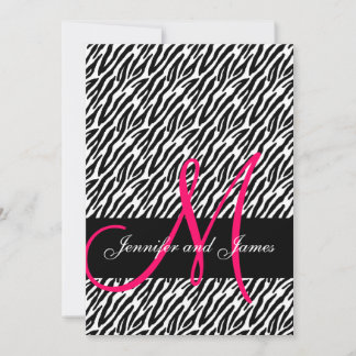 Invitations de mariage Motif zèbre rose Monogramme