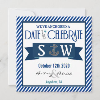 Invitations de mariage nautique bleu et blanc de l