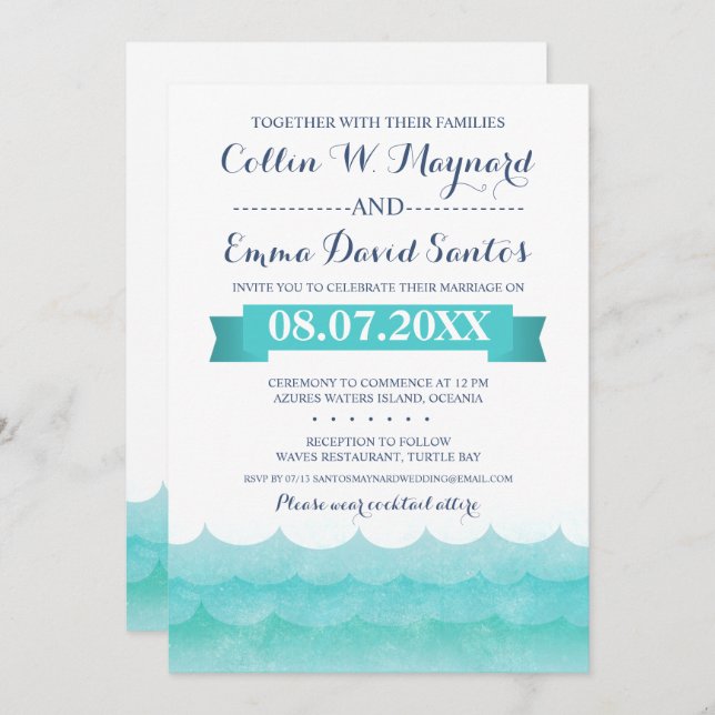 Invitations de mariage nautique en mer (Devant / Derrière)