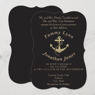 Invitations de mariage nautique en or et noir