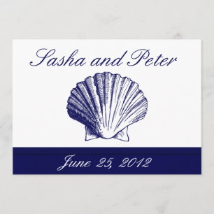 Invitations de mariage Navy Blue Shell Beach