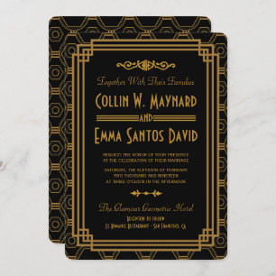 Invitations de mariage noir Art Déco