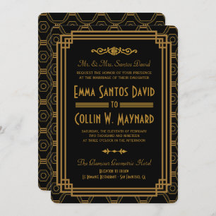 Invitations de mariage noir Art Déco