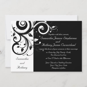 Invitations de mariage noir + blanc inverse