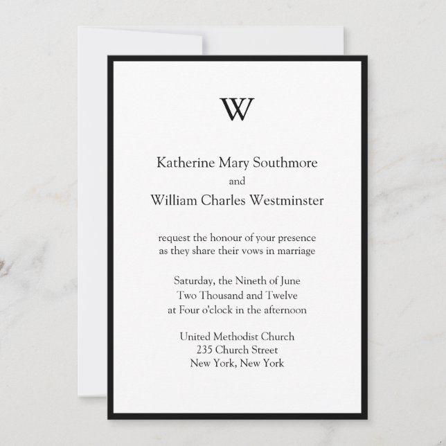 Invitations De Mariage Noir Et Blanc (Devant)