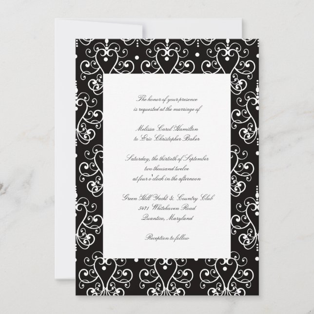 Invitations de mariage noir et blanc (Devant)