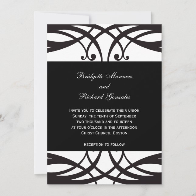 Invitations de mariage noir et blanc Art déco (Devant)
