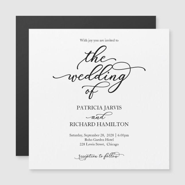 Invitations de mariage noir et blanc simple et chi (Devant / Derrière)