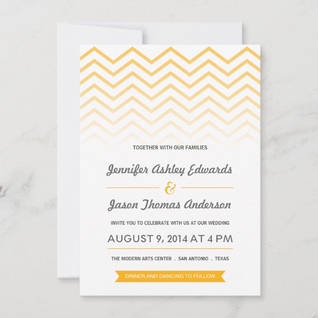 Invitations de mariage Ombre Jaune Chevron (Devant)