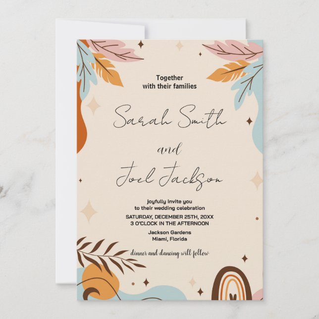Invitations de mariage orange beige (Devant)
