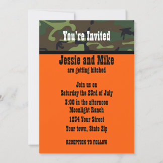 Invitations de mariage orange Camo et Hunter