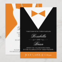 Invitations de mariage orange et noir| Fall Tuxedo