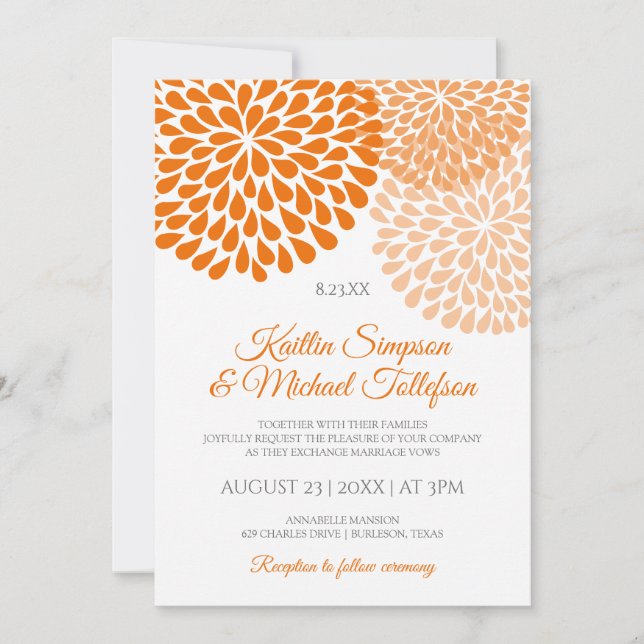 Invitations de mariage Orange & Pêche | Floral & A (Devant)