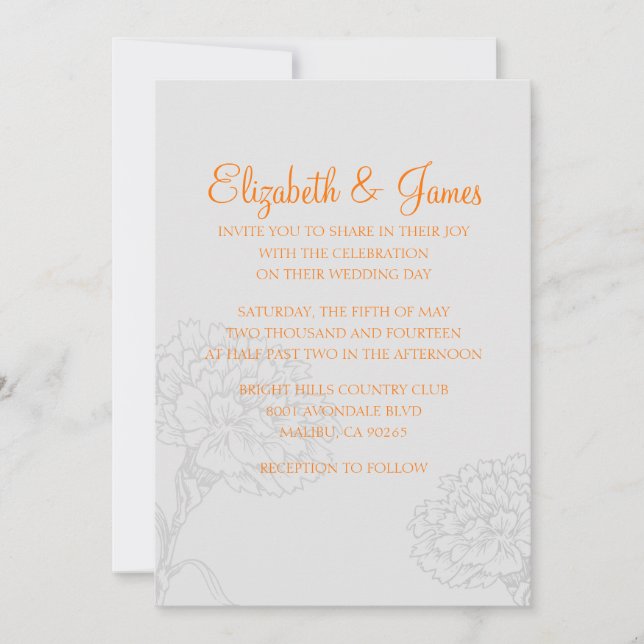 Invitations De Mariage Orange Personnalisées (Devant)
